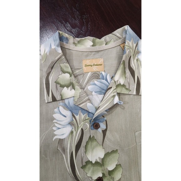 Tommy Bahama Hawaiian Shirt Mens 2XL Green‎ Blue Floral Button Up Silk Mens - Picture 4 of 9